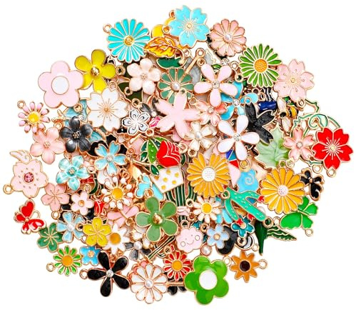 MARFOREVER Emaille Charm Anhänger, 120 Stück Anhänger für Armbänder Emaille Blumen Bulk Basteln Mixed Charms Schmuckanhänger zum Basteln für Armband Ohrringe Halskette