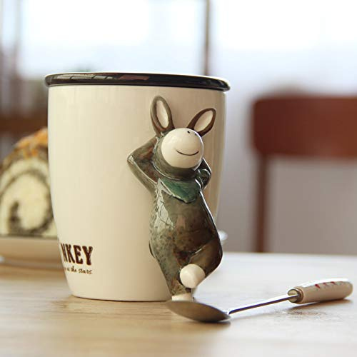 Tazza da caffè in ceramica cartone animato Mark Tazze da latte carine con coperchio 400 ml Asino