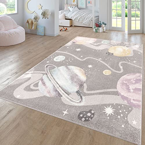 TT Home Teppich Kinderzimmer Kinderzimmerteppich Junge Mädchen Kinderteppich Modern Soft, Farbe: Grau 3, Größe:160x220 cm