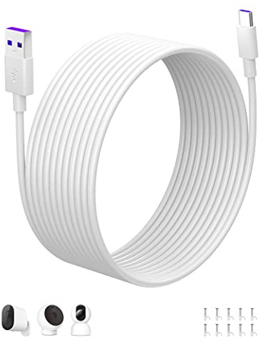 Câble USB C 8m, Câble USB Type C pour Mi Camer a 2K Magnetic Mount/Wireless Outdoor Security Camer a 1080p/Smart Camera C301/C400/C500 Pro, USBA vers USBC Cable Chargement pour Caméra Sécurité, blanc