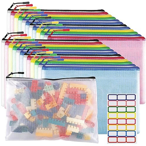24pcs Mesh Zipper Pouch Bags A4 Zipper Bags for Classroom Organization, Waterproof Document Zipper Pouches for Cosmetics, Travel Storage File Bags for Office Supplie