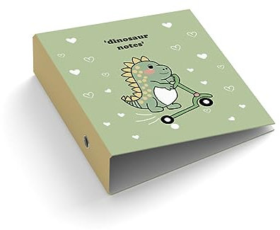 Ringordner | Ordner mit Text personalisiert | Dinosaur Notes | Mit Griffloch | für DIN A4 | 7,4 cm breit | Notizen | Dinosaurier | grün | Skizzen