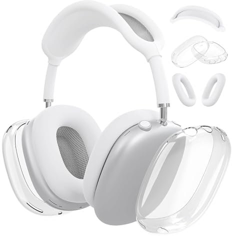 Woyinger Funda para auriculares AirPods Max, almohadilla de silicona para los oídos, cubierta de diadema, almohadillas de TPU suave transparente, 3 en 1, protector de accesorios para Apple para AirPod