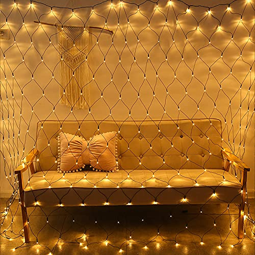 YUENFONG LED Lichternetz Lichterkettennetz 6×4m 480 LEDs Warmweiß-Lichtervorhang Innen und Außen mit 8 Leuchtmodi, Weihnachtsbeleuchtung P44 Wasserdicht Dekoration, für Weihnachten Hochzeit