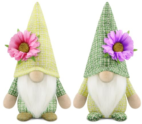 Gehydy Set of 2 Spring Gonks Decoration Easter Summer Flower Gnome Handmade Decor for Home Kitchen