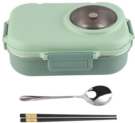 Boîte à Déjeuner, Boîte à Déjeuner Thermique en Acier Inoxydable 304 avec Cuillère, Baguettes et Bol à Soupe Double Couche 3 Compartiments de Stockage des Aliments,