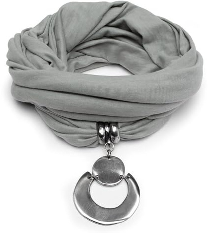 Vestopazzo halvmåne hänge smycken halsduk rund platta i aluminium 100 % återvunnen. Jerseytyg ljusgrå färg. Hantverk, unisex. AL18061, Bomull