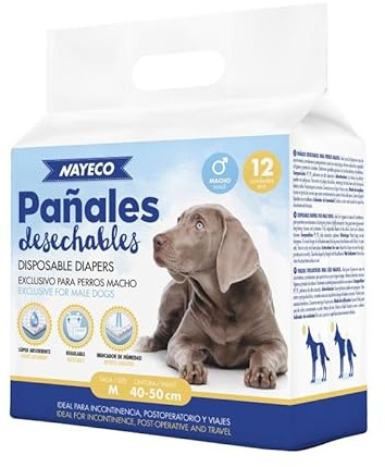 Pañales Desechables para Perros Macho, Ajuste Super Absorbente a Prueba de Fugas, Indicador de Humedad 12 PAÑALES (12, M)