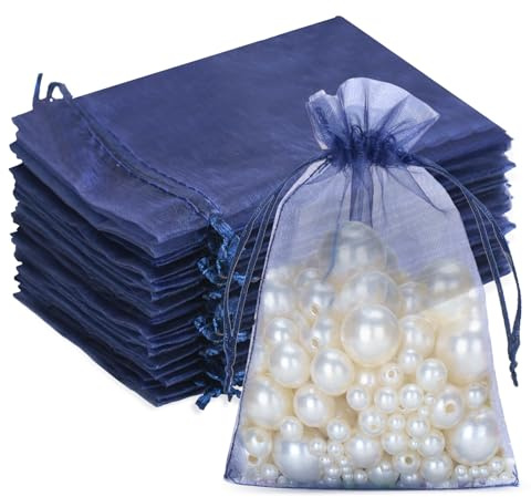 G2PLUS Dunkelblau Organzasäckchen 10x15cm: Geschenk Organzabeutel, 50 Stück Organza-Beutelchen mit Kordelzug Sie als Hochzeit Bonbonsbeutel, Schmuckbeutel, Geschenkbeutel
