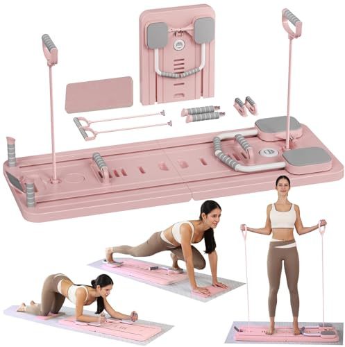 FlexuraFit Pilates Board - 2025 Upgraded Plegable Pilates Reformer Machine Set per Hogar Pilates Equipment Multifuncional Rodillo Abdominales Rebote Automático Home Workout(Rosa)