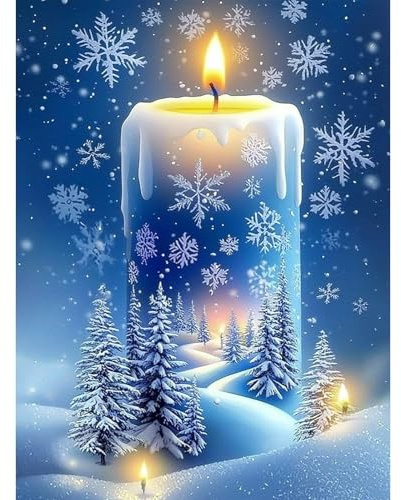 Lxmsja 5D Diamond Painting Weihnachten, Diamond Painting Winterkerze Erwachsene, Diamant Painting Bilder, Full DIY Diamant Kunst Malerei Stickerei Set Kreuzstich Bilder Home Wand Dekor 30x40cm