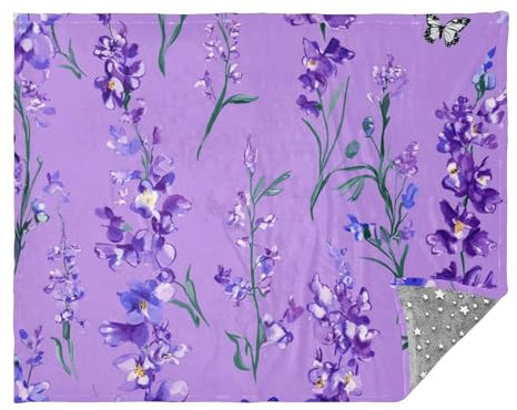 Weiche Überwurfdecke für Mädchen, Motiv: Gladiolen, Violett, 50 x 70 cm