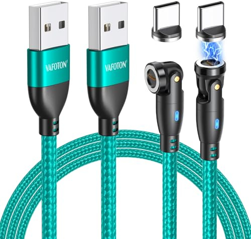 VAFOTON 9Pin Magnet Ladekabel (2Pack 2m+1m), 540 Grad USB Magnetisches Ladekabel, USB zu TypC Magnetkabel, 18W Datenkabel für Typ C Geräte