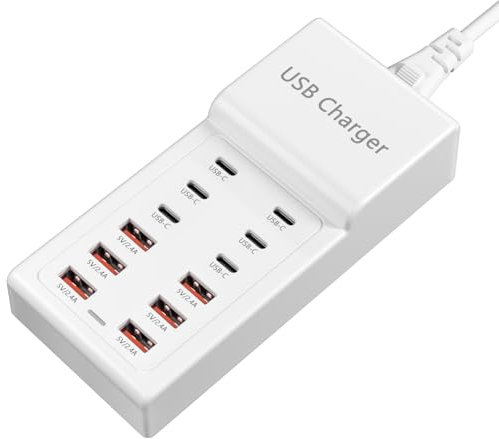 Cargador USB múltiple de 12 puertos, estación de carga multipuerto de 50 W, fuente de alimentación USB C, cargador rápido compatible con iPhone/Samsung/Google/Tablet/Mobil Power etc