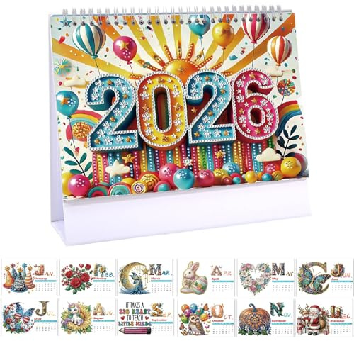 DIYDeligths Diamond Art Painting Desk Calendar 2026 Monthly Flip Tabletop Calendar Kit for Home Office Planning Desktop Ornament DIY Craft Gift (2026-A)