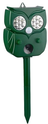 Solar Cat Repellent With Ultrasonic Sound, Owl Shaped, 14 Led Lights, Indoor/Outdoor, Abs & Pp, Certified
