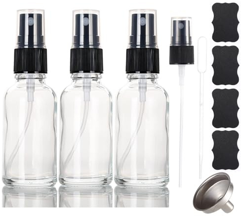 ALIFEIA 1 oz Glass Spray Bottles,Small Empty Fine Mist Refillable Travel Spray Bottle for Cleaning,Perfume,Aromatherapy,Cosmetic Sprays,Hair,Essential Oils with Fine Mist Dispenser（3 Pack）