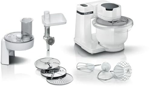 Bosch Serie 2 MUMS2AW21 - Robot pastelero (700 W, 4 velocidades, 3,8 L, 3 discos, picadora de carne, color blanco