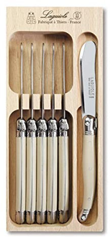 LAGUIOLE Set of 6 Stainless Steel Butter Knives with Ivory Coloured Handle in Box