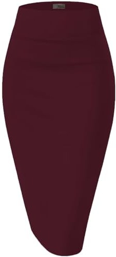 Hybrid & Company Women's Premium Nylon Ponte Stretch High Waist Pencil Suit Skirt Below Knee KSK45002 1073T Wine L