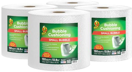 Duck Brand Small Bubble Cushioning Wrap for Moving, Shipping & Mailing, 600 FT Bubble Packing Wrap Extra Protection Packaging Boxes & Mailers, Clear Bubble Roll Moving Supplies 150 FT Each 4 Rolls