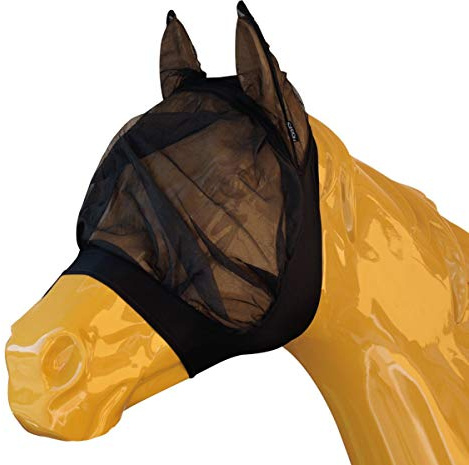 Horses, Maschera Antimosche Soft Fly Mask, Leggera e Traspirante, non Ostacola il Campo Visivo del Cavallo, Protezione di Occhi e Orecchie (NERO, S)