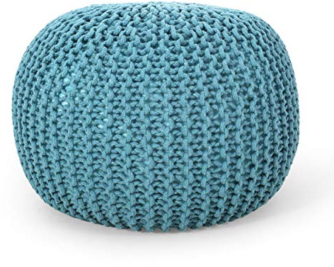 Nahunta Knitted Round Pouf - Cotton - Aqua