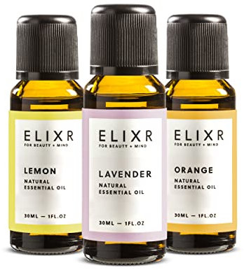 ELIXR – Ätherisches BIO Öl Set mit Zitronenöl, Orangenöl & Lavendelöl – 100% naturreines Duftöl & Massageöl - Zitrone, Orange & Lavendel Oil für Diffusor - Öle aus Deutschland (90 ml)