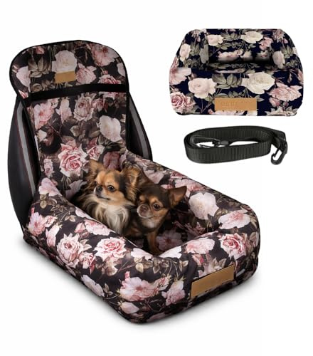 Petsen Hundeautositz klein personalisiert, Hundesitz Auto mit Leine für Rückbank, 2in1 Hundebett Auto und Transporter für kleine Hunde und Katzen