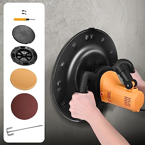 GJCrafts Levigatrice elettrica per pareti Levigatrice per levigatura pareti Multifunzione Cazzuola per calcestruzzo a velocità variabile 80-600 Giri/min con Asta di miscelazione e 4 Carte vetrate