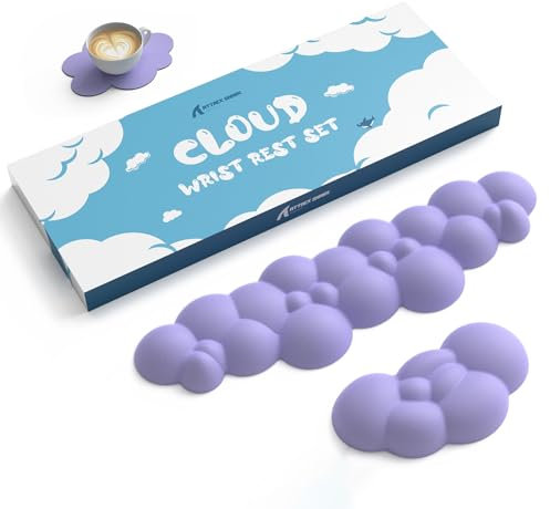ATTACK SHARK Cloud Handgelenkauflage mit Untersetzer-Set, Ergonomische Handballenauflage zur Schmerzlinderung, Rutschfest, Ultraweiche Handgelenkauflage für komfortables Tippen/Gaming – Lila