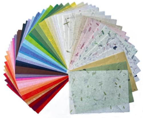 50 fogli di carta di gelso A4 con design naturale di fiori, foglie, fogli di carta di gelso in tessuto Washi, ideali per origami, progetti creativi, fornitura per la realizzazione di biglietti e