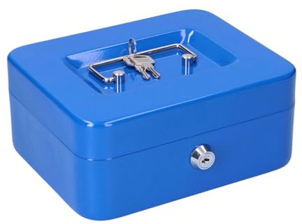 DIVID® Geldkassette zum abschließen, inkl 2 Schlüssel, inkl Münzgeldeinsatz, Stahl (Blau, L: 20 x 16 x 9cm)