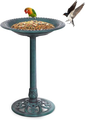 FANTASK 51 x 72 cm Vogeltränke stehend, Bird Feeder Futterplatz Wildvögel, Vogelfutterstation Retro, Futterstation Vogelfutterspender für Vogelbad Garten, Grün