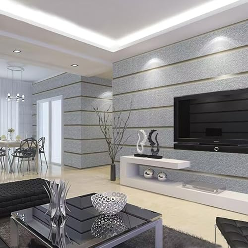 HXY Modern Wide Thickened Deerskin Velvet Vertical Stripes 3D Wallpaper,Horizontal Stripes Wallpaper for Walls 3D Suede Non Woven Fabric Modern Living Room TV Background Wall Paper (Silver Gray)