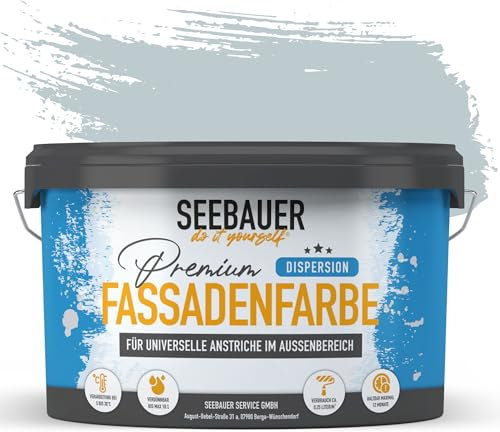 SEEBAUER diy Universal-Fassadenfarbe Blau 5L für Außen (No. 805 Baltic Sea) Hoch deckende Fassadenfarbe mit Wetterschutz - Geeignet für Putz, Mauerwerk und Beton