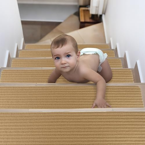 Spesh Lot de 15 Tapis d'Escalier Antidérapants 76 x 20 cm Marchette Escalier Auto-adhésifs Tapis Marche Escalier pour Enfants, Animaux Domestiques et Personnes âgées(Beige)