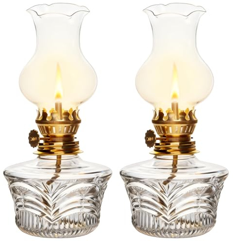 2 Stück Retro Petroleumlampe, 18cm Öllampe Laterne, Öllampen aus glas mit Verstellbarem Feuerdocht, Zarte Sturmlampe, Petroleum Lampen, Petrollampe Kerosinlaterne für Wohnzimme Garten Heimdekoration