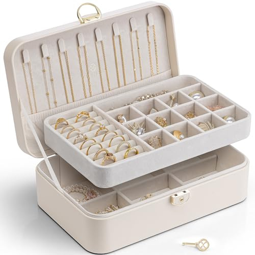 VLANDO 2-Layer Jewellery Box with Lock, Jewellery Organiser for Women