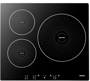 VEVOR Piano Cottura a Induzione 3 Bruciatori da Incasso per Cucina Camper, Piano a Induzione 6200 W 9 Livelli di Potenza Schermo LED a Tocco, Superficie in Vetroceramica, Blocco di Sicurezza Bambini