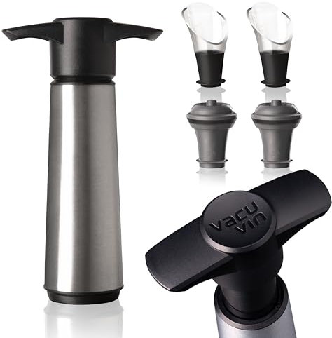 Vacu Vin Wine Saver Gift Set - Stainless Steel | 1 x Vacuum Pump + 2 x Vacuum Wine Stopper + 2 x Wine Server Crystal