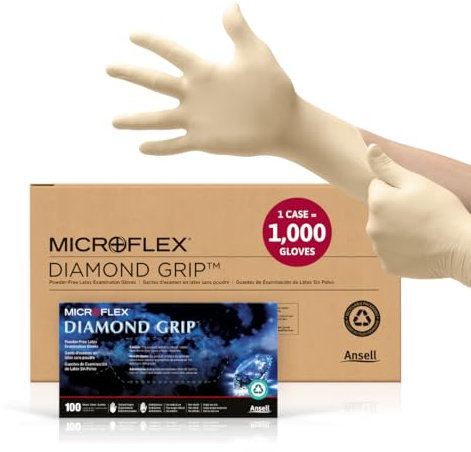 Microflex Diamond Grip MF-300 - Guanti monouso in lattice per automotive, macchinari, taglia XS, colore naturale trasparente (confezione da 1000)