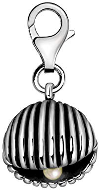 Quiges Charms Anhänger 3D Offene Muschel mit Perle Versilbert Damen Schmuck für Bettelarmband