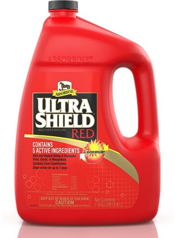 Absorbine UltraShield Red Fly Spray, Insecticide and Repellent for Horses & Livestock, Stays Active Up to 7 Days, 128oz Gallon Refill