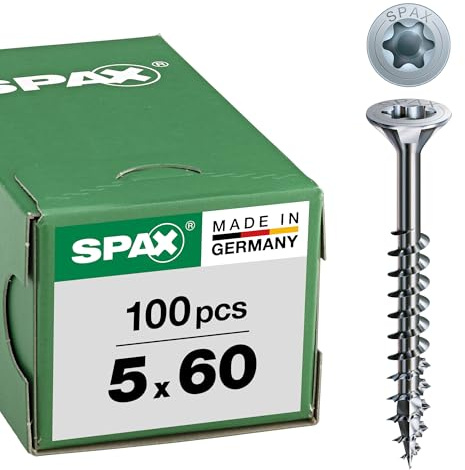 SPAX Vis universelle, 5 x 60 mm, 100 pièces, Filetage partiel, Tête fraisée, T-STAR plus T20, 4CUT, WIROX - 0191010500603