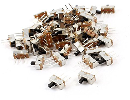 Sourcingmap 55 Pcs 3Pin PCB Mount 2 Position SPDT Horizontal Mini Slide Switch - Silver Tone, Black