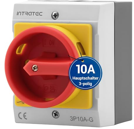 Intratec Hauptschalter 10A, 3-polig – IP65 Lasttrennschalter mit Kunststoffgehäuse – Aufputz-Schalter ideal für Industrie – Drehschalter für sichere Abschaltung – Robuster Maschinenschalter 230V 400V