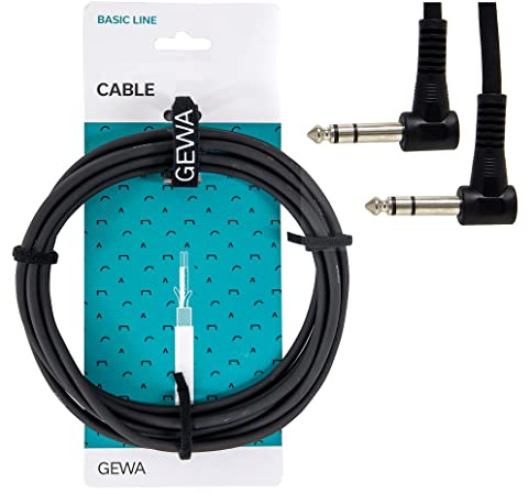 GEWA cable de conexión Basic Line0,9 m, negro, jack angular estéreo de 6,3 mm - jack angular estéreo de 6,3 mm, 190380