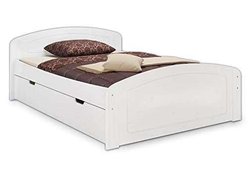 Erst-Holz®Doppelbett 160x200 3 Bettkasten Rollrost Matratze Seniorenbett Massivholz Weiß 60.50-16WM