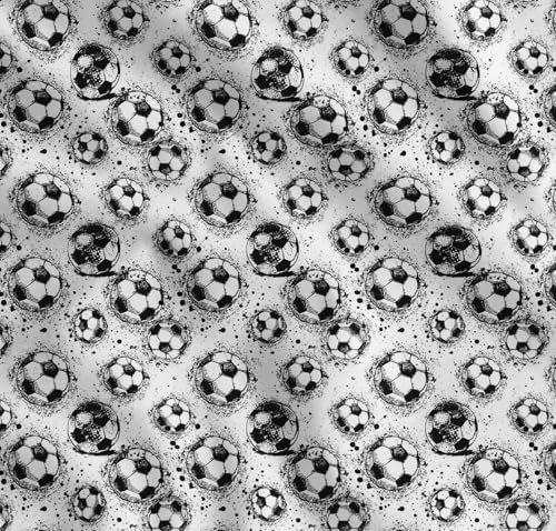 Soimoi Schwarz Baumwoll-Voile Stoff Pinselstrich und Fuuball Sport Stoff Meterware 56 Zoll breit